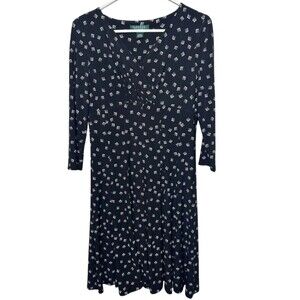 Lauren Ralph Lauren Dress Geo Print Women's Size 12P Black V-Neck